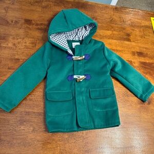 The smocking place Green Hooded Toggle Coat like wool size 4t plaid lining hood